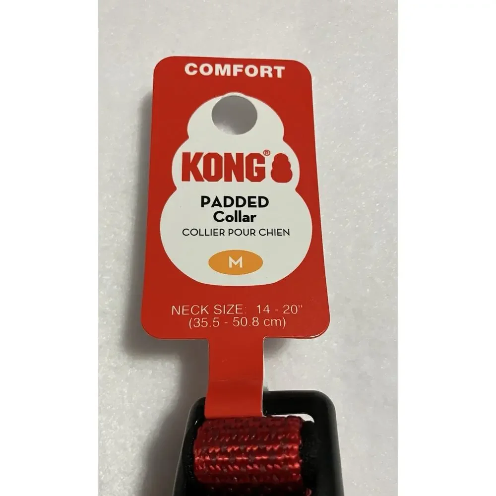 Kong Comfort Padded Dog Collar Neoprene Lined Medium Neck Size 14”-20” Red Black